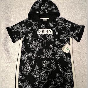 DKNY Sport, Black, Flowered Hoodie Dress, size L